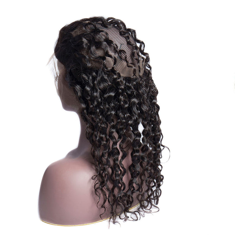 Virgin Hair Water Wave 360 Lace Frontal Closure 22.5x4x2 With Adjustable Strap Medium Brown Lace - 图片 2